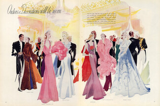 Benigni 1937 Albert Hart, Worth, Eva Lutyens, Hayward, Piguet Evening Gown, Fashion Illustration