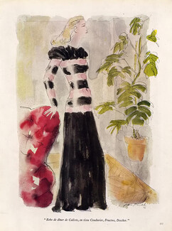 Calixte 1946 Evening Gown, Jean Moral, Fashion Illustration