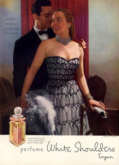 Evyan (Perfumes) 1946 "White Shoulders" Ceil Chapman, Evening Gown