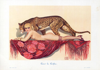 Georges Leonnec 1930 Gare les Griffes - Mind Claws, Nude with Leopard