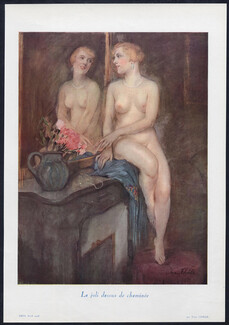 Yvan Thièle 1928 Le Joli Dessus de Cheminée, Model Nude Fireplace Mirror