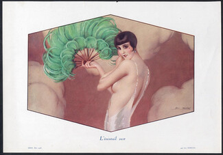 Léo Fontan 1928 L'Eventail Vert - The Green Fan, Topless Elegant