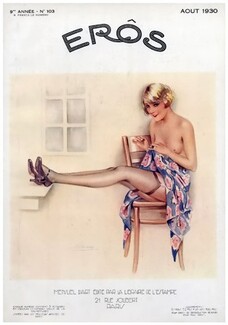 Suzanne Meunier 1930 Août Eros Cover, Topless Stockings Scarf