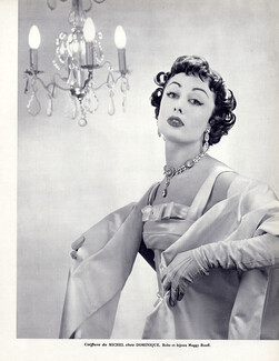 Dominique (Hairstyle) 1955 Bonzano (Cristaux) Maggy Rouff (Dress & Jewels) Photo Geiger