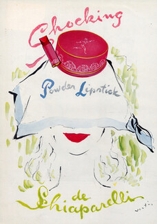 Schiaparelli (Cosmetics) 1945 Lipstick, Powder, Marcel Vertès