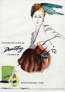 Anjou (Perfumes) 1945 Devastating, Caroline Reboux, René Gruau