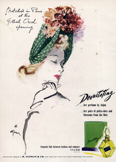 Anjou (Perfumes) 1945 Devastating, Hat Gilbert Orcel, René Gruau