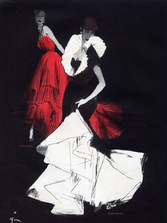 Marcel Rochas & Lucien Lelong 1948 René Gruau, Evening Gown