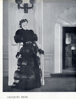Jacques Heim 1937 Manteau en gaze noire, Renard argenté, Photo Roger Schall