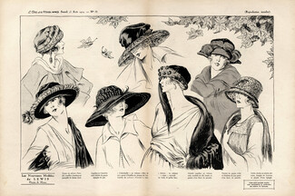 Lewis (Millinery) 1919 Drawing Mana, Fashion Illustration Hats