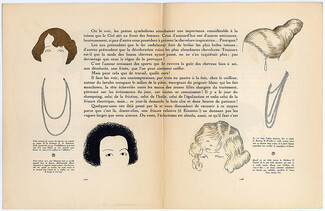 Cheveux, 1922 - Edouard Marty Mrs de Beaumont, Marie Laurencin, Mme de Wendel, Mme de Crussol, La Gazette du Bon Ton, Text by J.R.F, 4 pages
