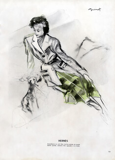 Hermès 1947 Canadienne en cuir, Brénot, Fashion Illustration