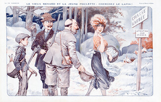 Maurice Millière 1921 Le Vieux Renard et la Jeune Poulette, Hunting