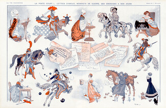 Hérouard 1915 La Poste Court !... Medieval Costumes, French Bulldog, Horse
