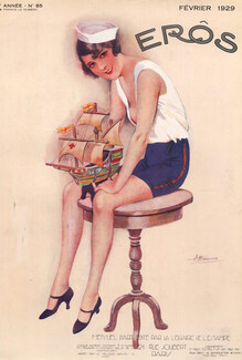 Suzanne Meunier 1929 Février, Eros cover, Attractive Sailor, Miniature Boat