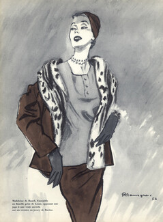 Madeleine de Rauch 1953 Ensemble en Flanelle, Pierre Mourgue, Winter Suit, Lesur