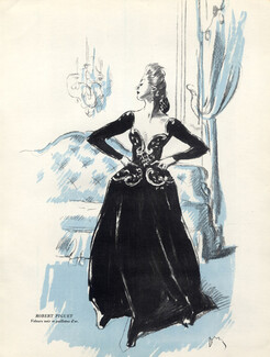 Robert Piguet 1942 Robe du soir, Black velvet, Embroidery, Etienne Drian