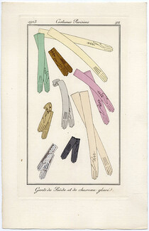 Gloves 1913 Gants de Suède et de Chevreau Glacé, Costumes Parisiens, Pochoir