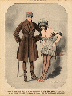 Maurice Pepin 1917 "La Jeune France" Rain Coat, Sexy Girl Topless, Military
