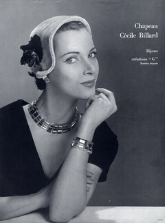 Créations G (Jewels) 1954 Necklace Bracelet Earring Cecile Billard Hat