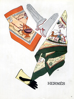 Hermès (Carrés) 1945 Scarf and Gloves Raymond de Lavererie