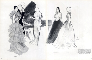 Worth Maggy Rouff Jeanne Lanvin & Gres 1946 Evening Gown René Gruau