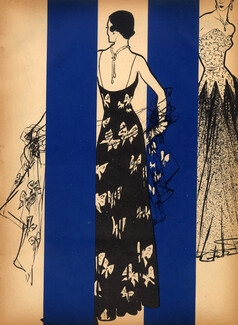 Eisenberg Originals 1951 Butterfly-Printed Tulle Stole, Evening Gown, René Gruau