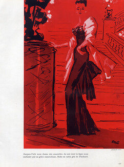 Jacques Fath 1948 Benito, Evening Gown, Fashion Illustration