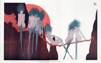Au Jardin des Caresses — Les Oiseaux d'Amour, 1924 - Jaquelux The birds of love Sexy Girls Nudes Surrealism
