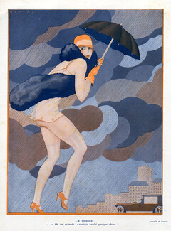 Fabius Lorenzi 1927 The Rain, Sexy Girl, Babydoll, Umbrella, Stockings Hosiery,