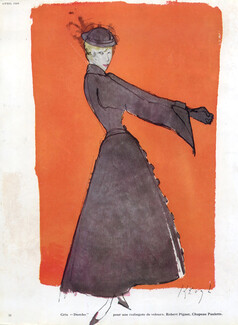 Robert Piguet 1948 Winter Redingote Paulette Hat Tom Keogh Fashion Illustration