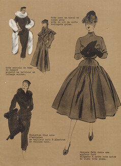 Jacques Fath 1951 Black Dress Pierre Mourgue Fashion Illustration