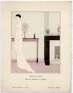 Est-ce lui ?, 1913 - Bernard Boutet de Monvel, Robe de dentelle de Redfern. La Gazette du Bon Ton, n°8 — Planche n°IX