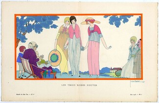 Les Trois Robes Neuves, 1913 - Georges Lepape, Pochoir. La Gazette du Bon Ton, n°8 — Planche I