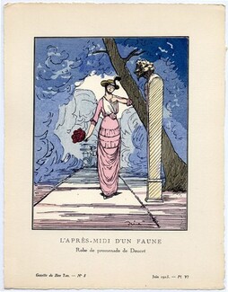 L'après-midi d'un faune, 1913 - Drésa, Robe de promenade de Doucet. La Gazette du Bon Ton, n°8 — Planche VI