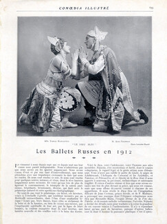 Les Ballets Russes en 1912, 1912 - Le Dieu Bleu Tamara Karsavina & Max Frohman Waslaw Nijinski Lydia Nelidoff, Texte par Louis Delluc, 3 pages