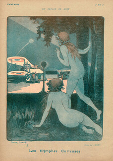 Les Nymphes Curieuses, 1917 - Louis Icart Nude, Airplane, World War I