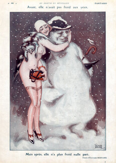 Edouard Bernard 1928 Nude Sexy Looking Girl Snowman