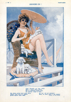 Maurice Milliere 1929 Sexy Girl, Poodle Dogs