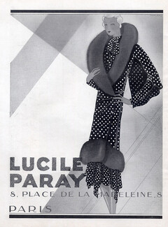 Lucile Paray 1929 Fashion Coat Fur Collar Art Deco style