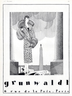 Grunwaldt (Fur clothing) 1925 Fur Coat, Art Deco Style, Henri Mercier