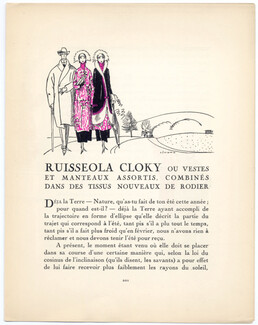 Ruisseola Cloky, 1922 - Fernand Simeon Vestes et Manteaux, Fashion Coats Rodier, La Gazette du Bon Ton, Texte par Célio, 4 pages