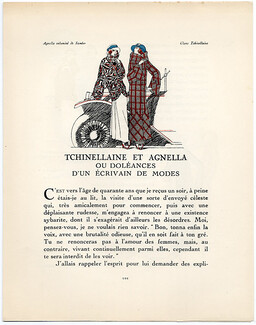 Tchinellaine et Agnella, 1923 - Pierre Mourgue Winter Coats, Rodier Gazette du Bon Ton, Text by de Vaudreuil, 4 pages