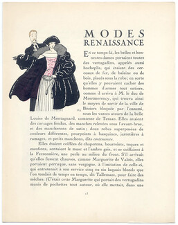 Modes Renaissance, 1922 - Pierre Brissaud Gazette du Bon Ton, Fashion Illustration, Text by Nicolas Bonnechose, 4 pages