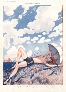 Georges Pavis 1926 Bathing Beauty Topless Seashore