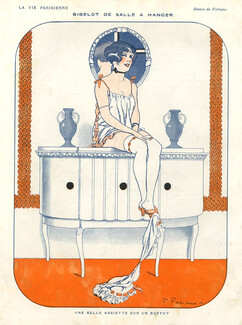 Fabien Fabiano 1916 "Une belle assiette sur un buffet" Decorative Arts, Sexy Girl