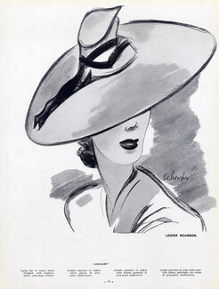 Louise Bourbon (Millinery) 1940 Large Hat and Ribbons Schompré