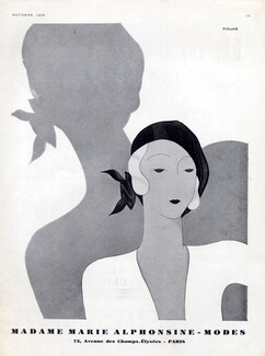 Marie Alphonsine (Millinery) 1930 Hat Béret Art Deco Style