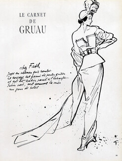 René Gruau 1948 Fath Dior Piguet Jacques Griffe Bruyere Jeanne Lafaurie Evening Gown Coats, 4 pages