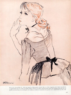 René Bouché 1954 Julie Harris Portrait who was Starred in Mademoiselle Colombe